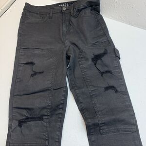 Rue 21 Black Distressed Skinny Supreme Flex Jeans Mens 32x32 Skater Double Knee
